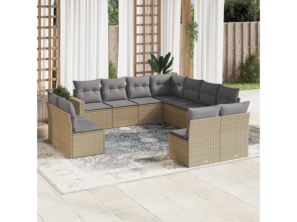 Salon de jardin 11 pcs avec coussins beige résine tressée