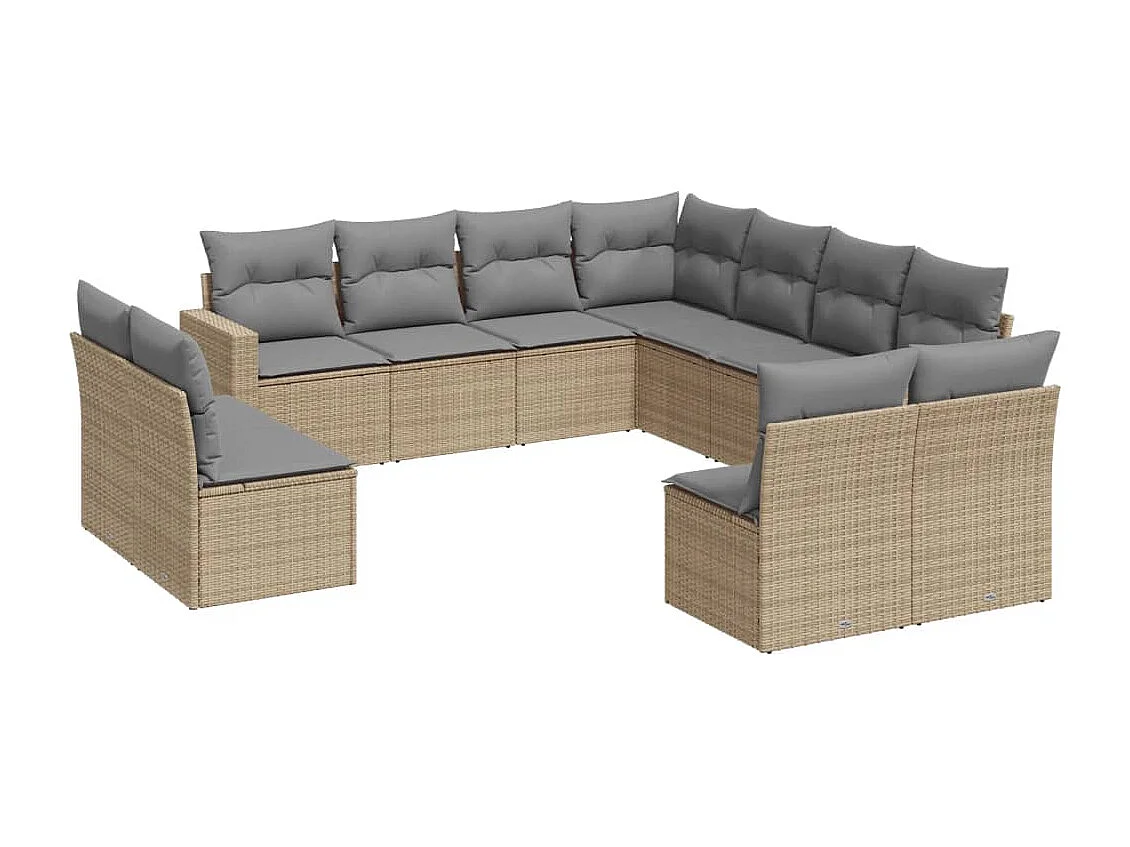 Salon de jardin 11 pcs avec coussins beige résine tressée