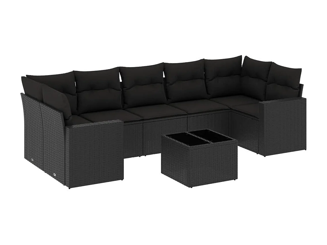 Muebles de jardín de 8 piezas con cojines de resina tejida en negro.