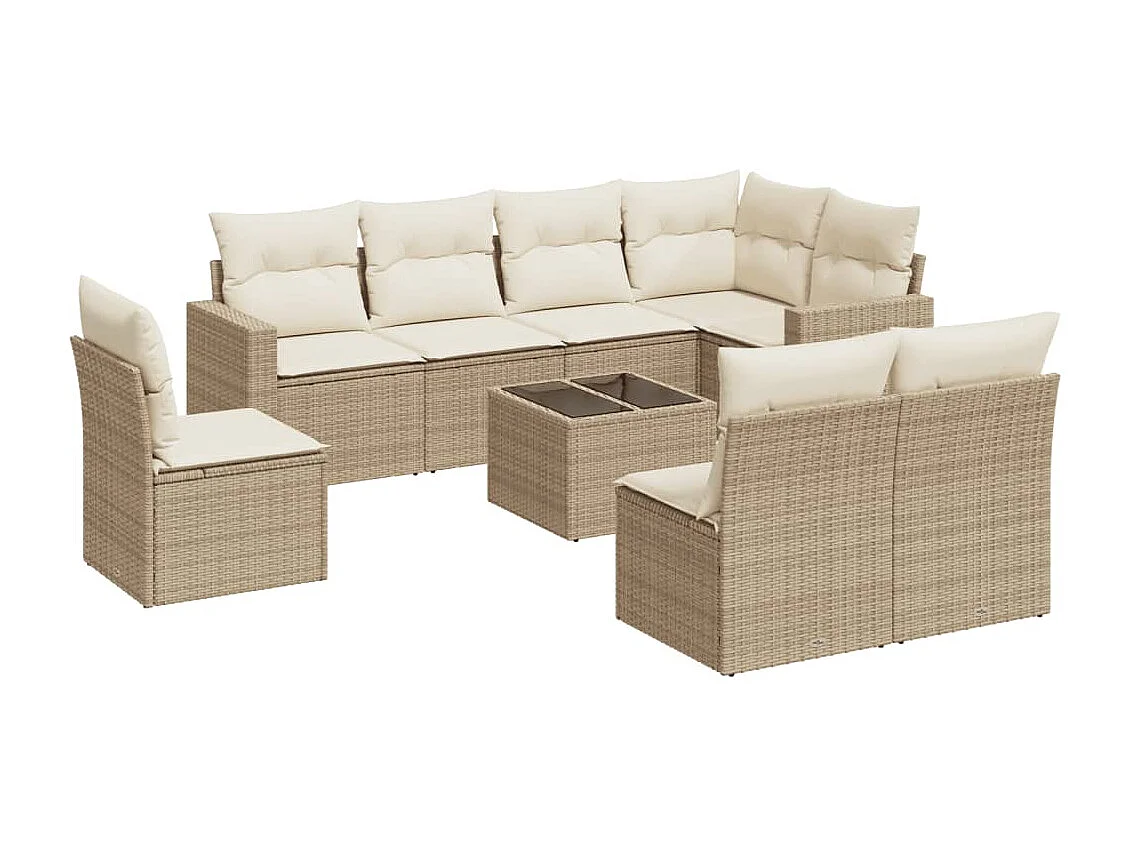 Mobile da giardino con cuscini 9 pz in resina intrecciata beige