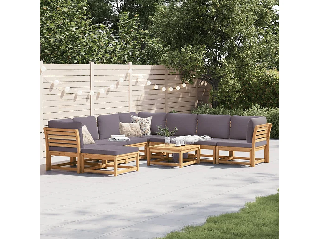 Salon de jardin avec coussins 9 pcs bois massif d'acacia