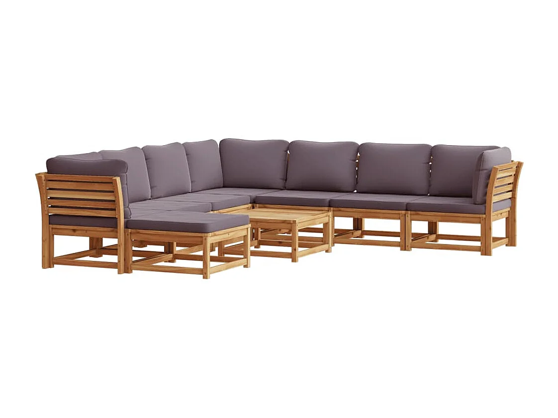 Salon de jardin avec coussins 9 pcs bois massif d'acacia