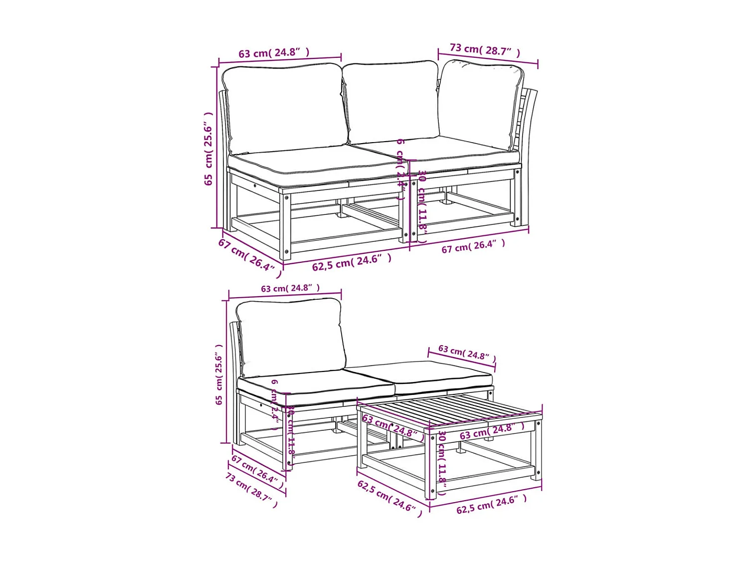 Salon de jardin avec coussins 9 pcs bois massif d'acacia
