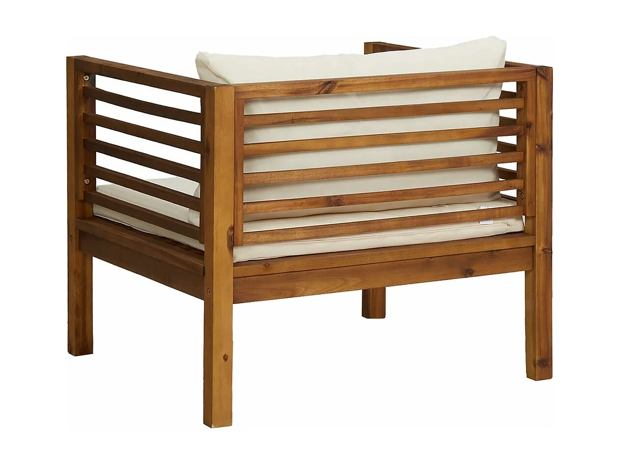 Silla de jardín con cojines blanco crema Madera maciza de acacia
