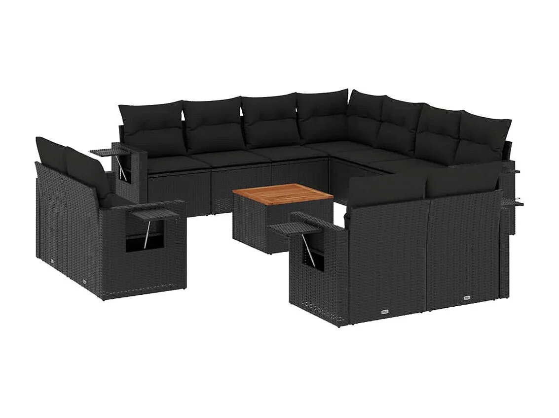 Salon de jardin 12 pcs avec coussins noir résine tressée