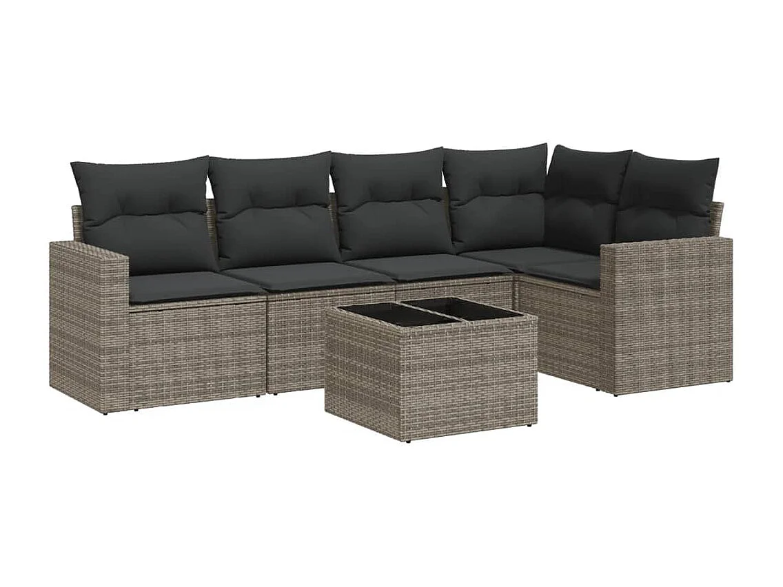 Mobili da giardino 6 pezzi con cuscini in resina intrecciata grigia