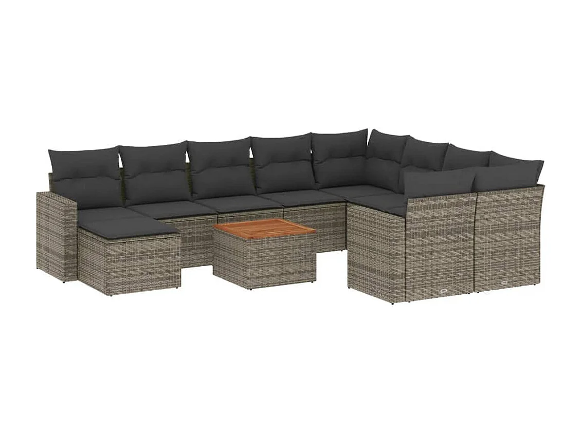 Salon de jardin 11 pcs avec coussins gris résine tressée