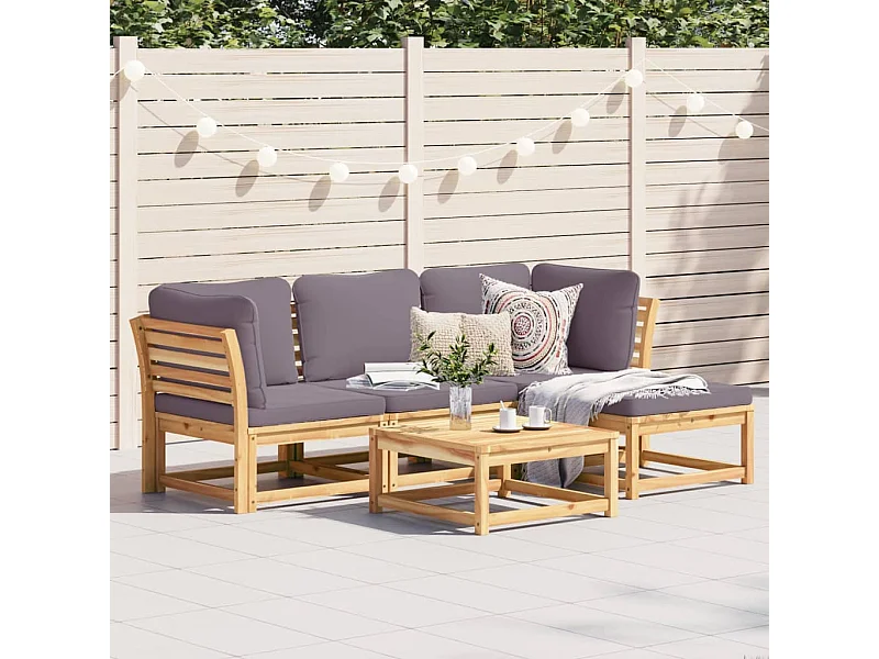 Salon de jardin avec coussins 5 pcs Bois d'acacia solide