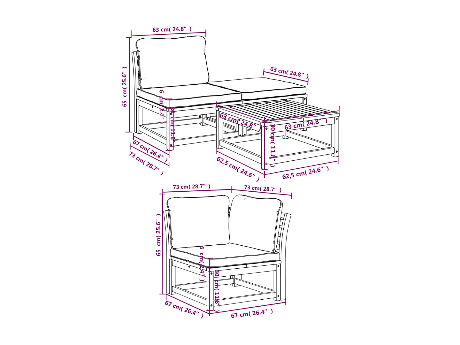 Muebles de jardín con cojines 5 piezas Madera maciza de acacia