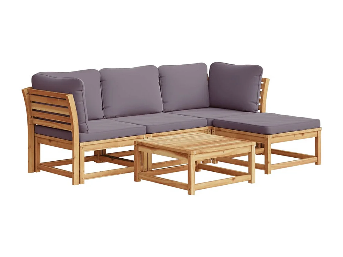 Salon de jardin avec coussins 5 pcs Bois d'acacia solide