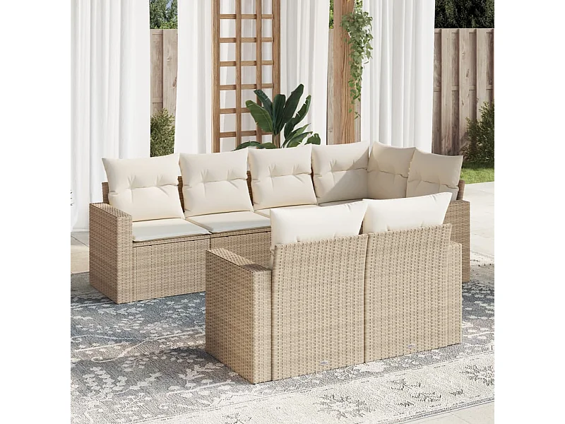 Mobile da giardino con cuscini 7 pz in resina intrecciata beige