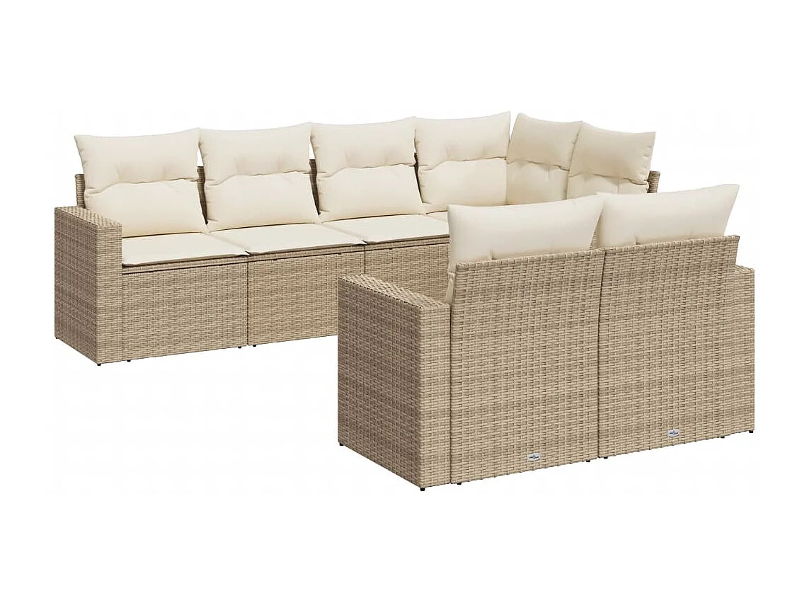 Salon de jardin avec coussins 7 pcs beige résine tressée