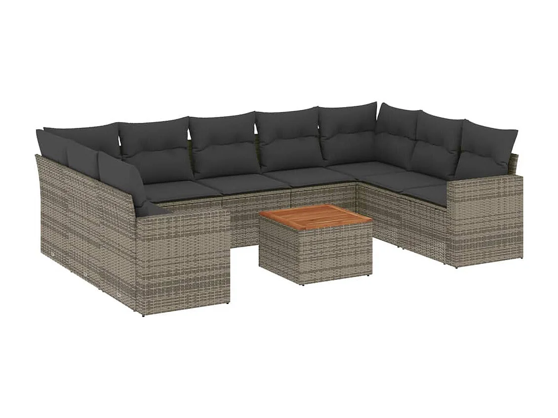Salon de jardin avec coussins 10 pcs gris résine tressée