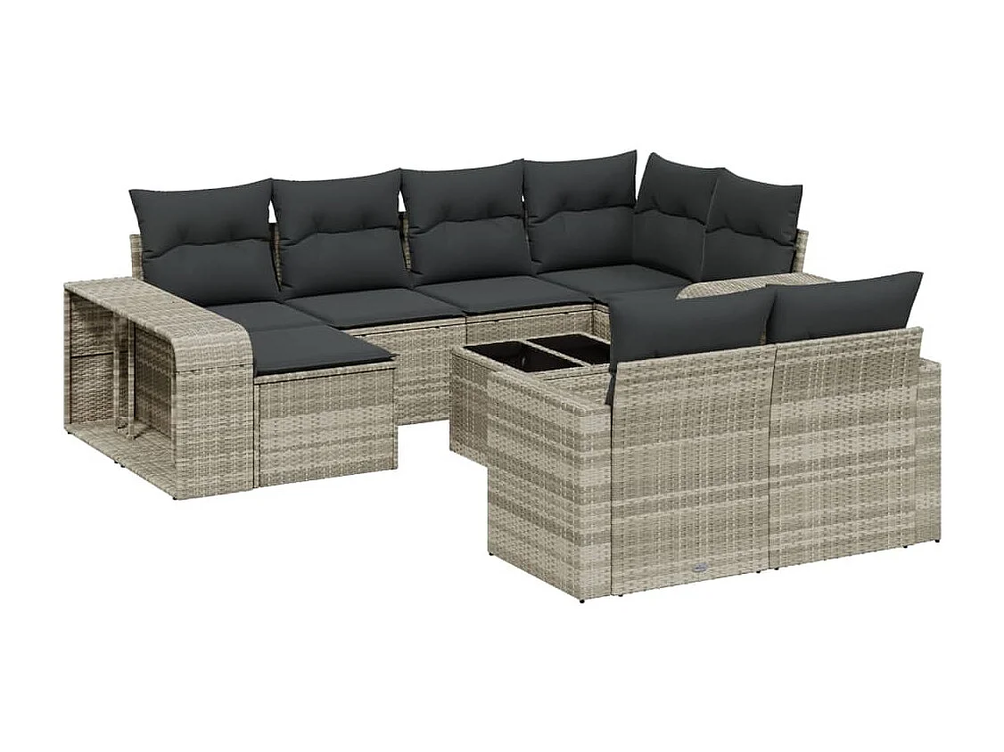 Salon de jardin 11 pcs avec coussins gris clair résine tressée