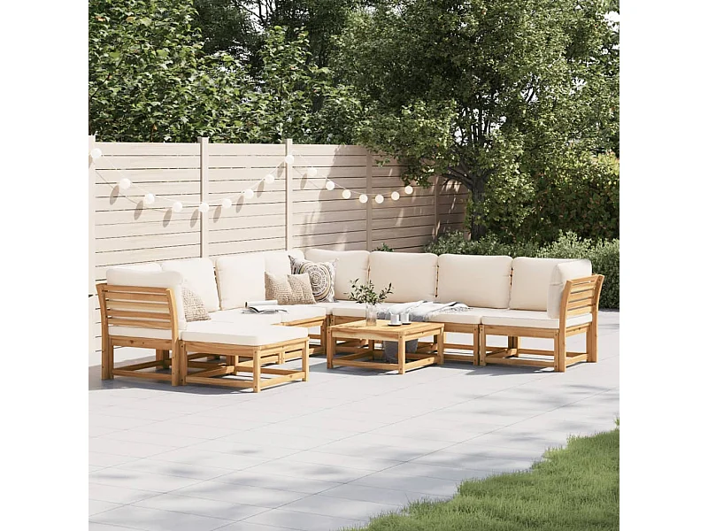 Salon de jardin avec coussins 9 pcs bois massif d'acacia