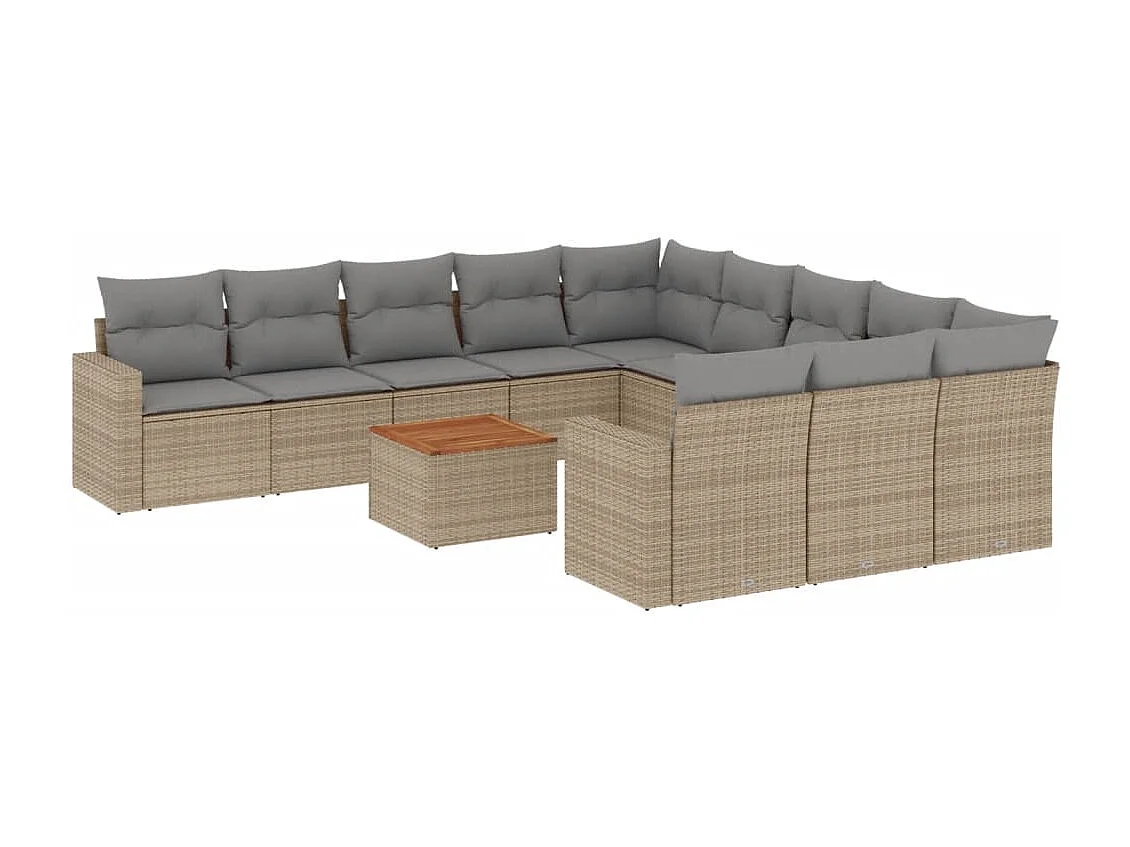 Salon de jardin avec coussins 12 pcs beige résine tressée