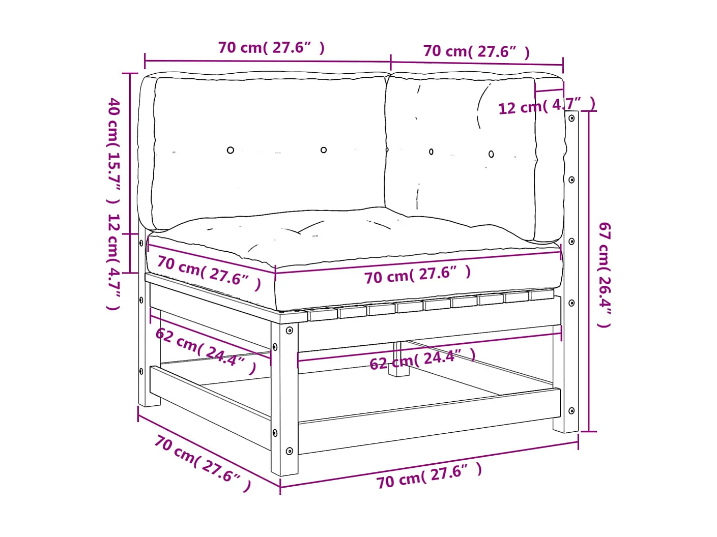 Canapé d'angle de jardin avec coussins bois de pin imprégné