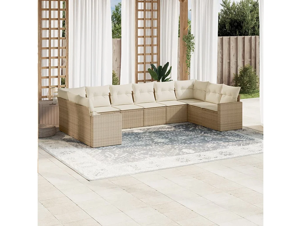 Gartenmöbel mit Kissen 10 Stück beige gewebtes Harz