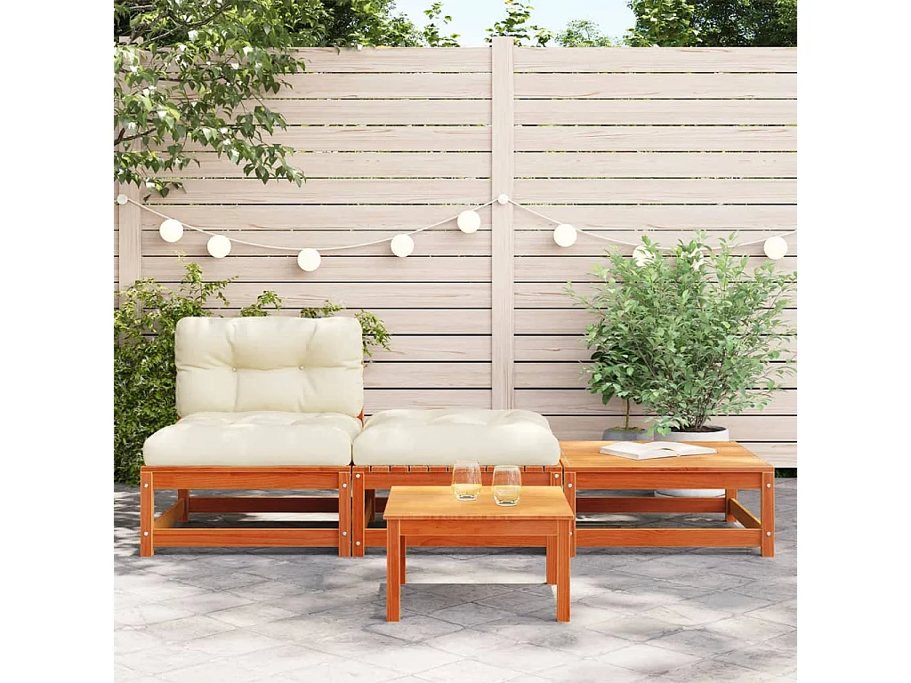 Canapé de jardin sans accoudoirs avec coussins et repose-pieds