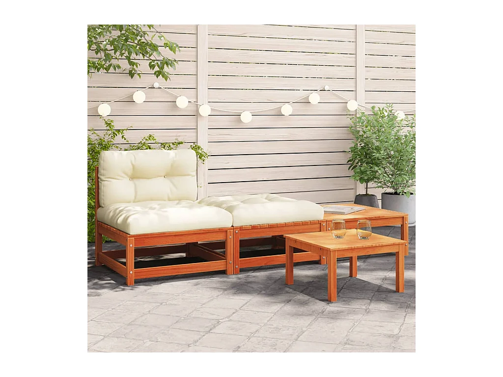 Canapé de jardin sans accoudoirs avec coussins et repose-pieds