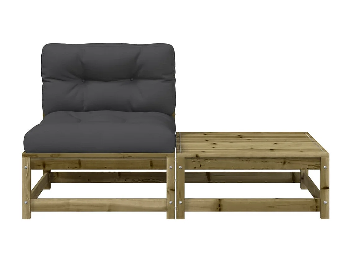 Canapé de jardin sans accoudoirs avec coussins et repose-pieds