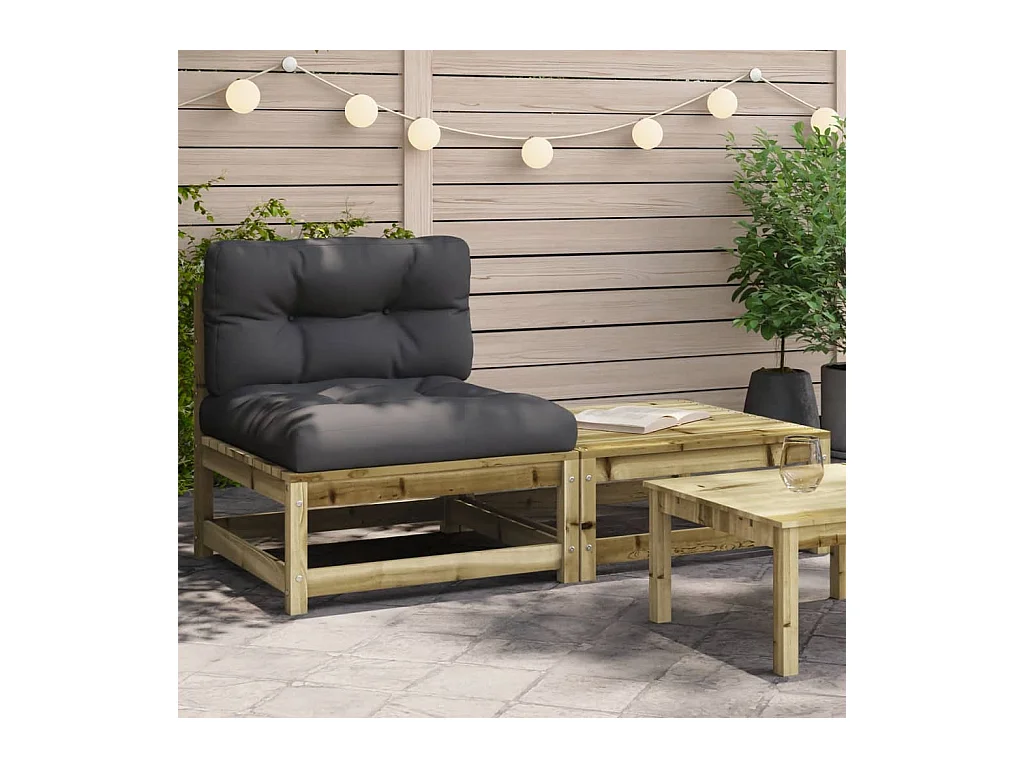 Canapé de jardin sans accoudoirs avec coussins et repose-pieds