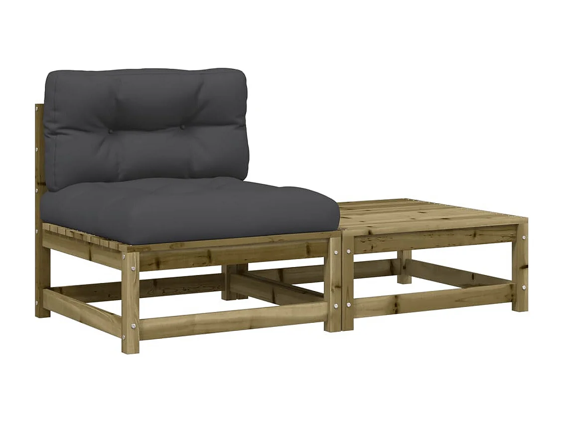 Canapé de jardin sans accoudoirs avec coussins et repose-pieds