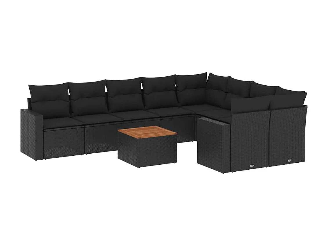 Salon de jardin 10 pcs avec coussins noir résine tressée