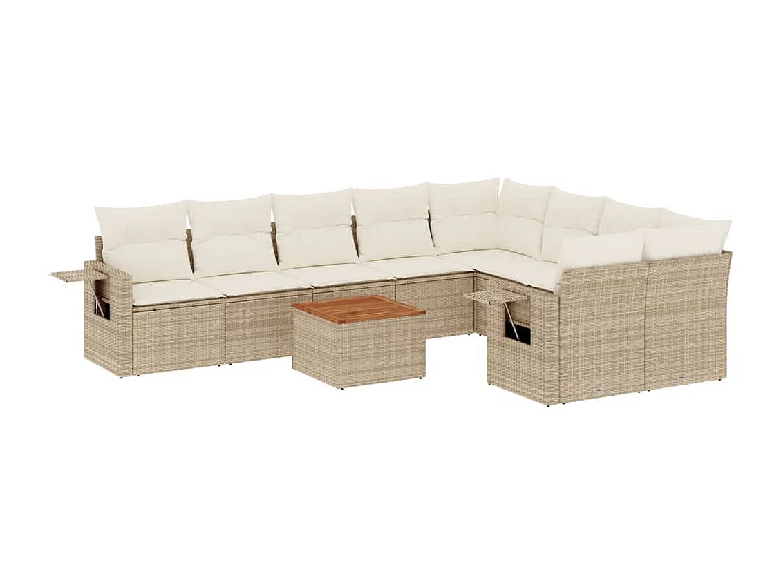 Muebles de jardín con cojines 10 piezas resina tejida beige