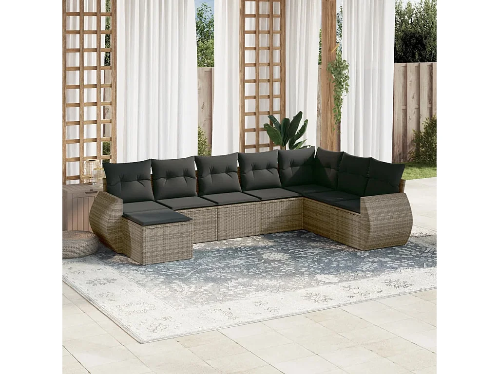 Salon de jardin 8 pcs avec coussins gris résine tressée