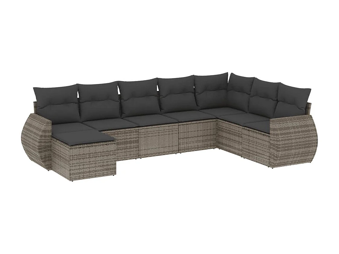 Salon de jardin 8 pcs avec coussins gris résine tressée