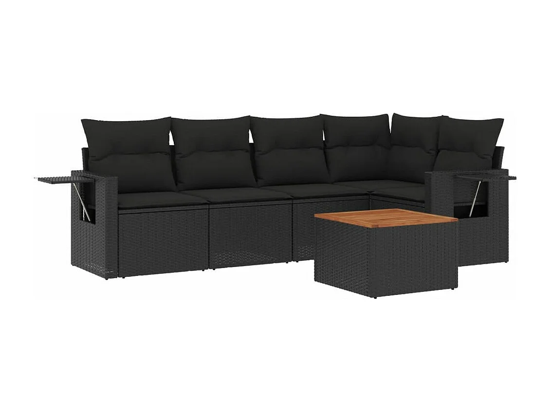 peças de móveis de jardim com almofadas de resina tecida preta