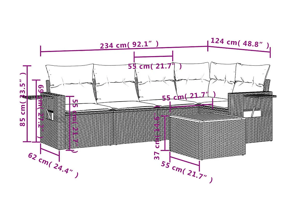 Stück Gartenmöbel mit schwarzen geflochtenen Harzkissen