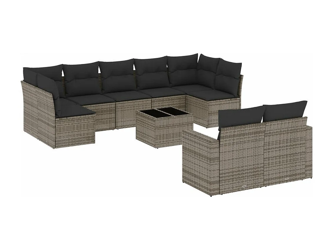 Tuinmeubelen met kussens 10 stuks grijs geweven hars