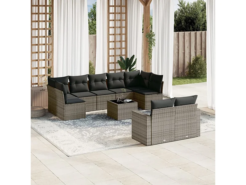 Mobile da giardino con cuscini 10 pz in resina intrecciata grigia