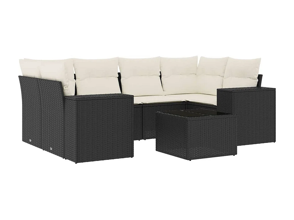 7-teilige Gartenmöbel mit schwarzen geflochtenen Harzkissen