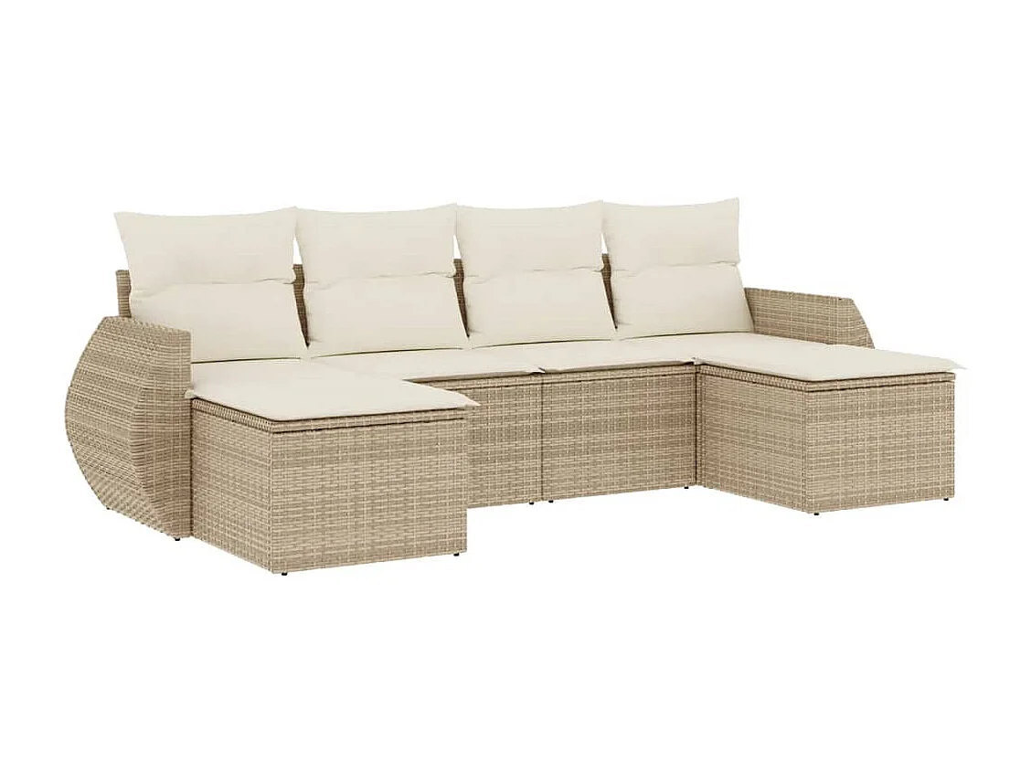 Mobile da giardino con cuscini 6 pz in resina intrecciata beige