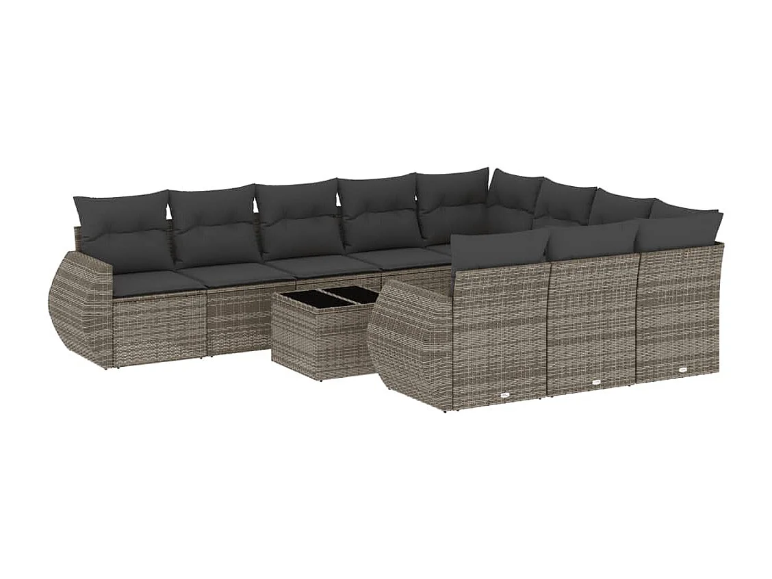 Salon de jardin 11 pcs avec coussins gris résine tressée