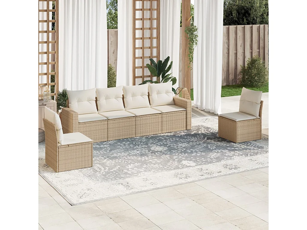 Salon de jardin avec coussins 6 pcs beige résine tressée