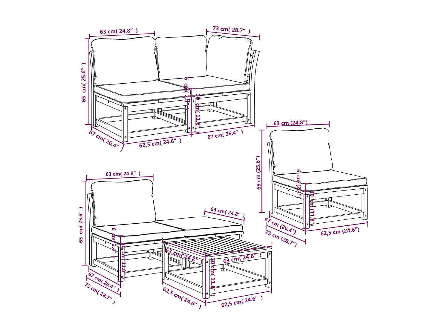 Salon de jardin avec coussins 8 pcs bois massif d'acacia
