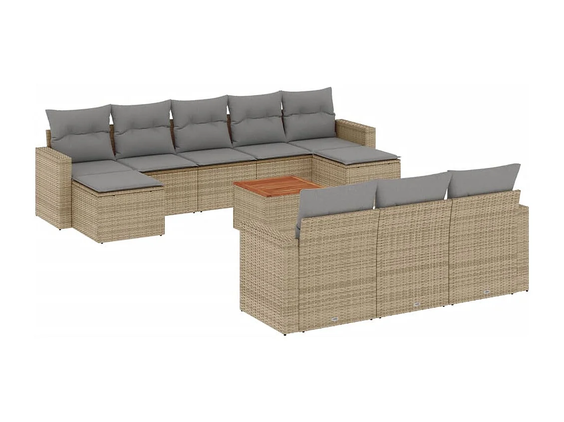 11 peças de móveis de jardim com almofadas de resina bege