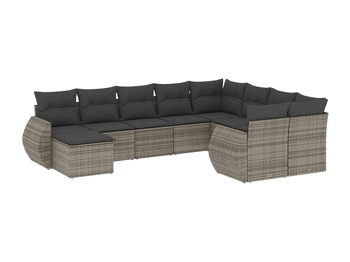 Muebles de jardín con cojines 10 piezas resina tejida gris.