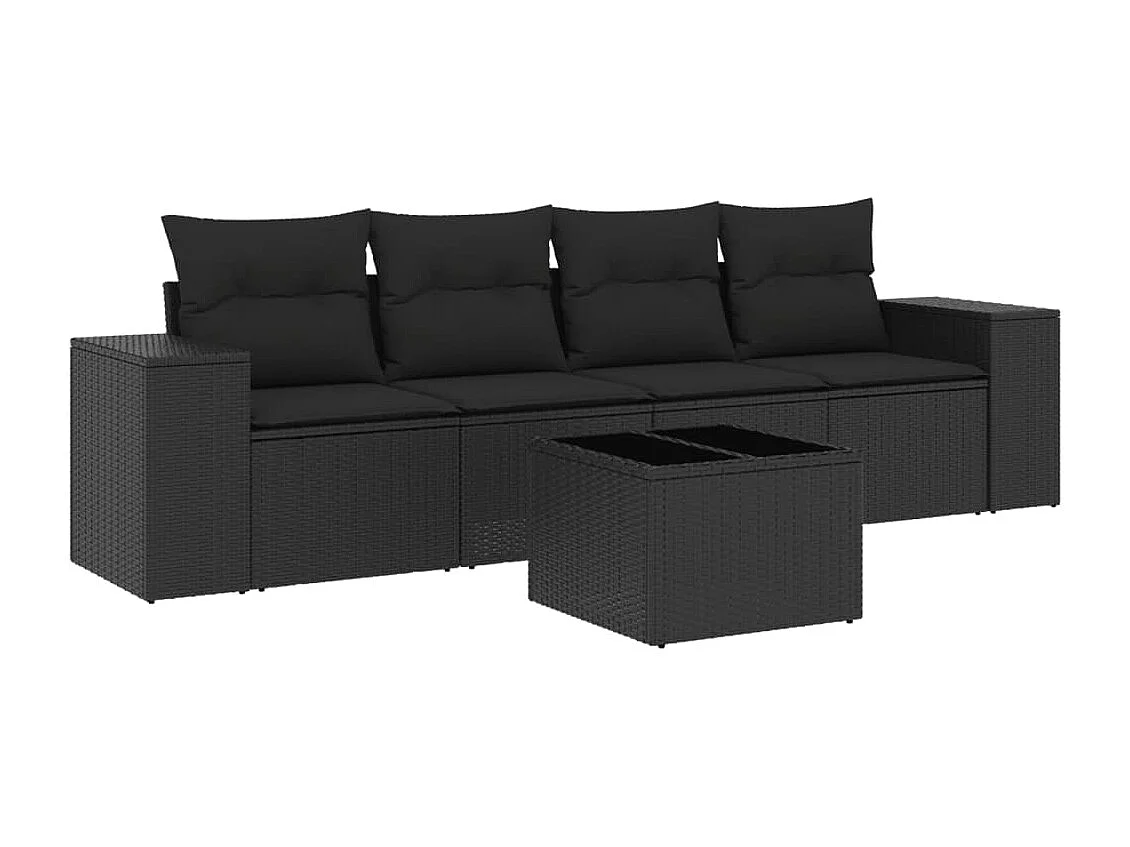 Salon de jardin 5 pcs avec coussins noir résine tressée