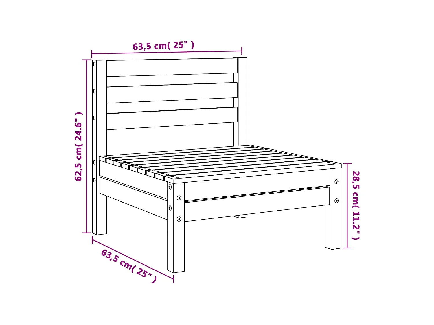 Canapé de jardin sans accoudoirs cire marron bois de pin massif