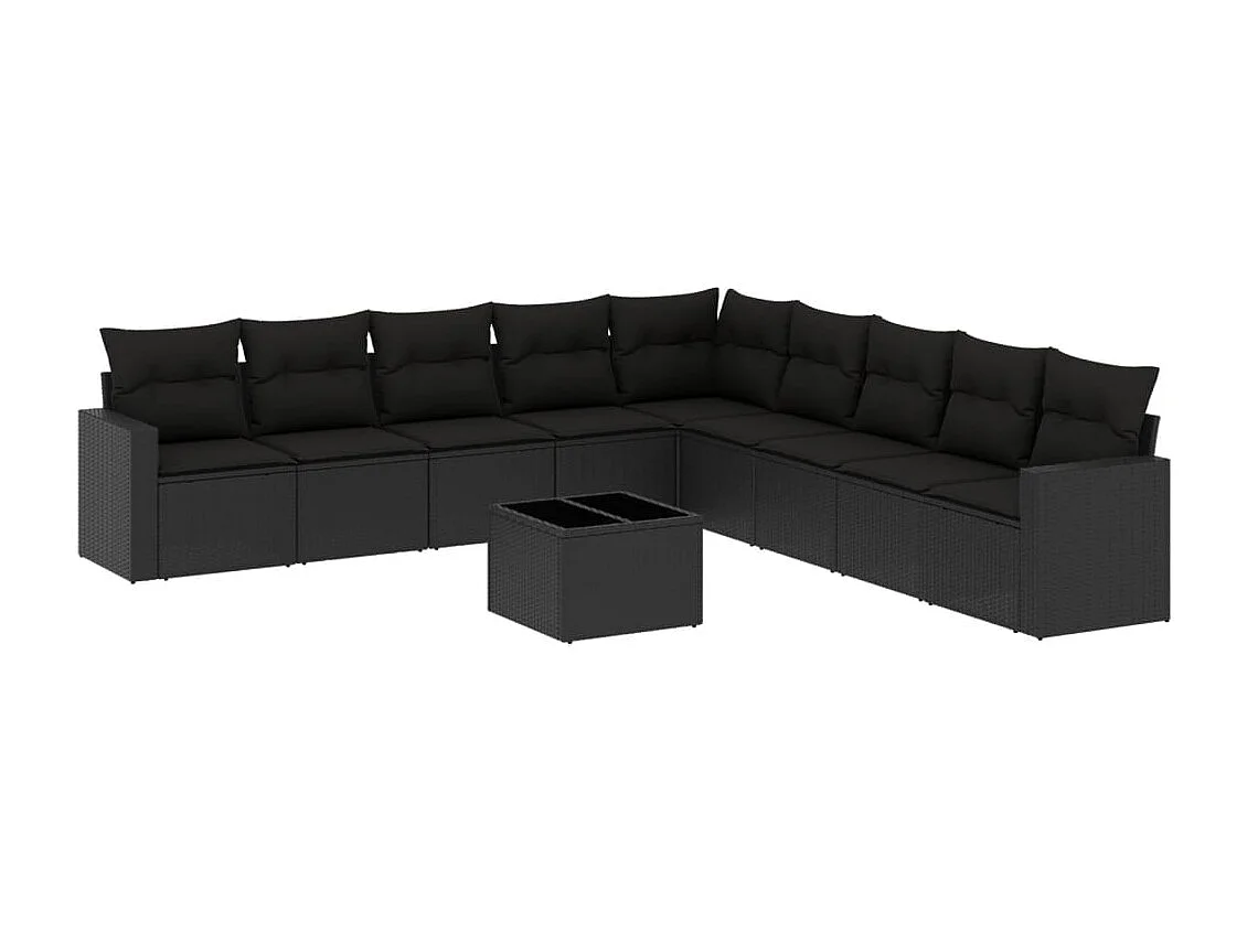 Muebles de jardín 10 piezas con cojines de resina tejida negra.