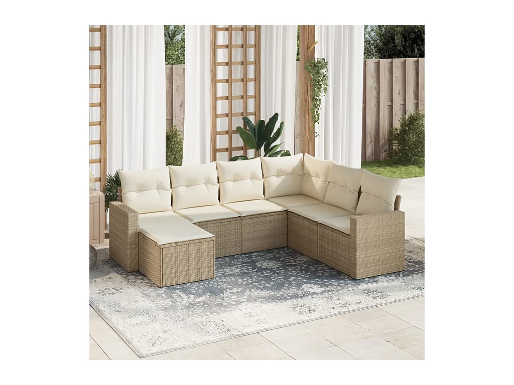 Gartenmöbel mit Kissen 7 Stück beige geflochtenes Harz