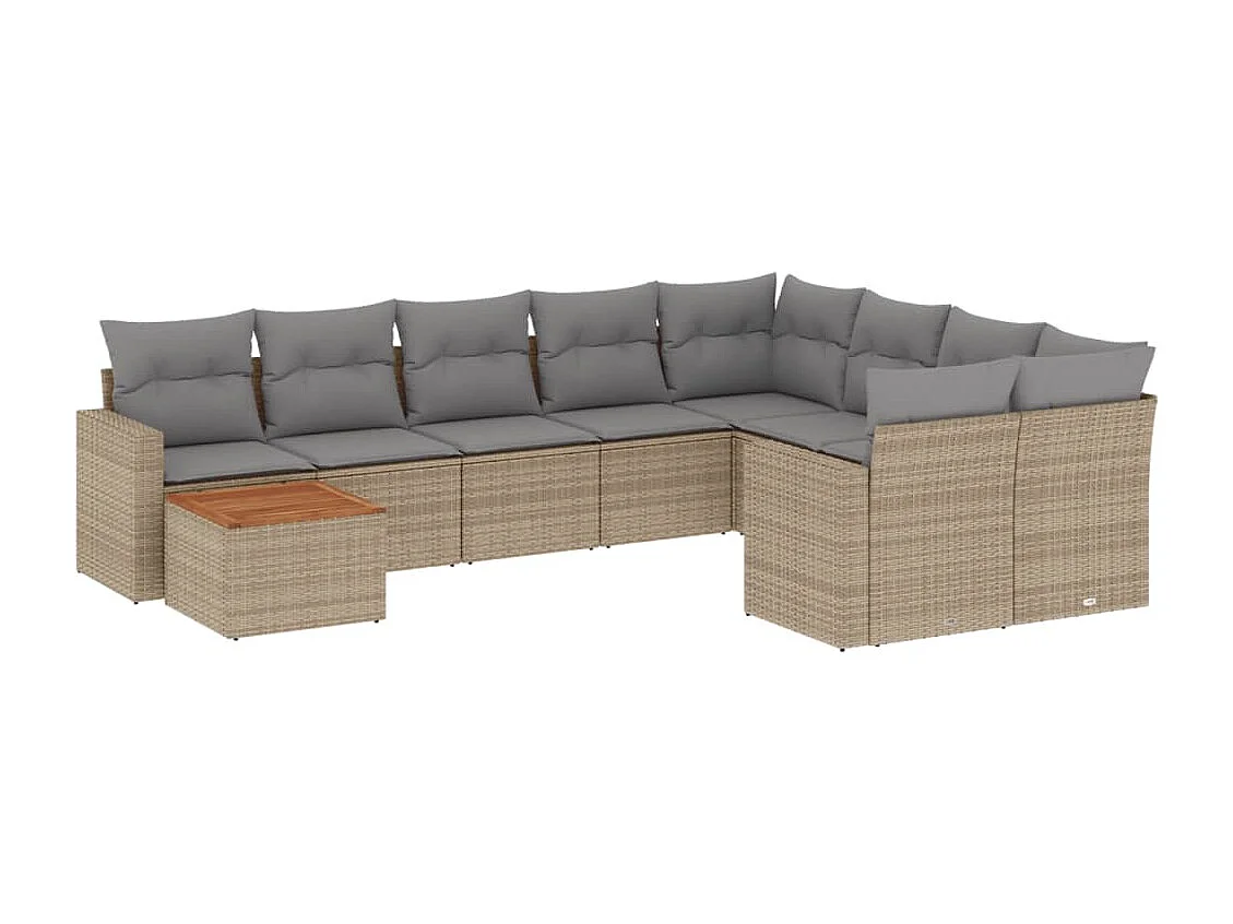 Gartenmöbel mit Kissen 10 Stück beige gewebtes Harz