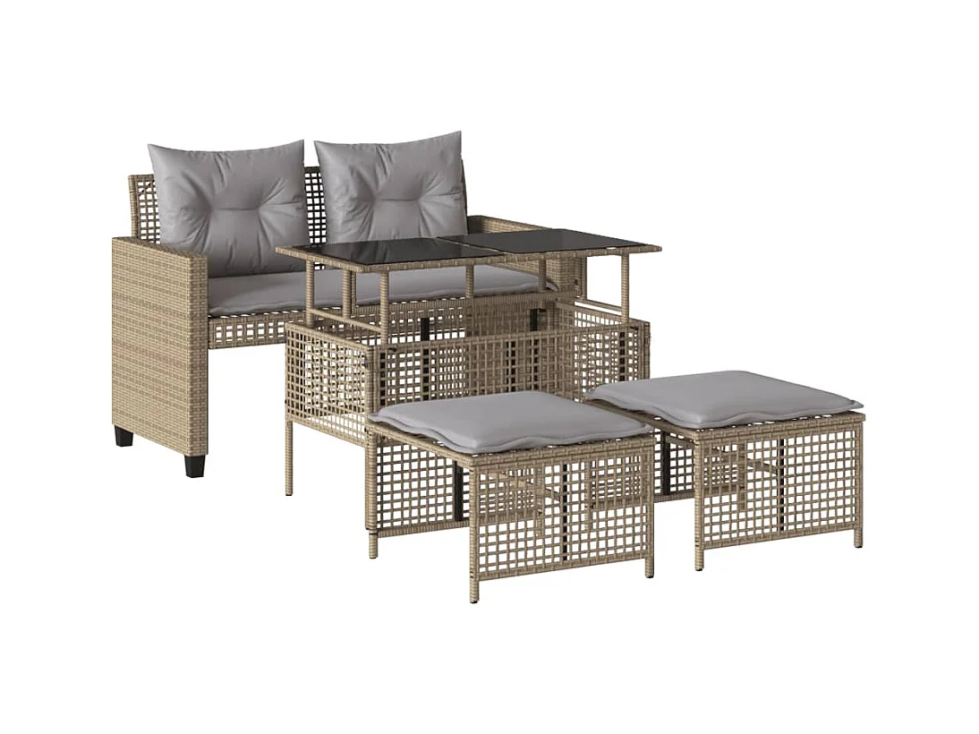 Gartenmöbel mit Kissen 4 Stück beige geflochtenes Kunstharzglas