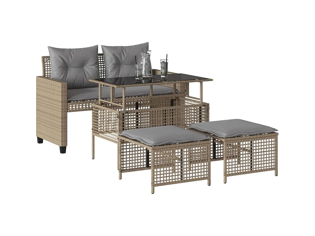 Gartenmöbel mit Kissen 4 Stück beige geflochtenes Kunstharzglas