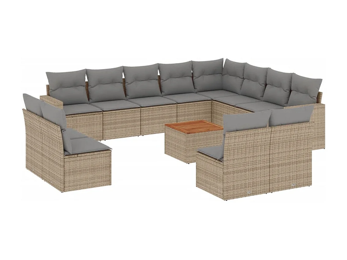 Mobile da giardino con cuscini 13 pz in resina intrecciata beige